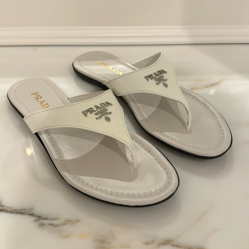 Prada White and Silver Minimalist Sandals